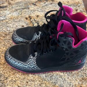 Nike Jordan 1 Flight 3 Youth Black and Pink High-Top Sneakers